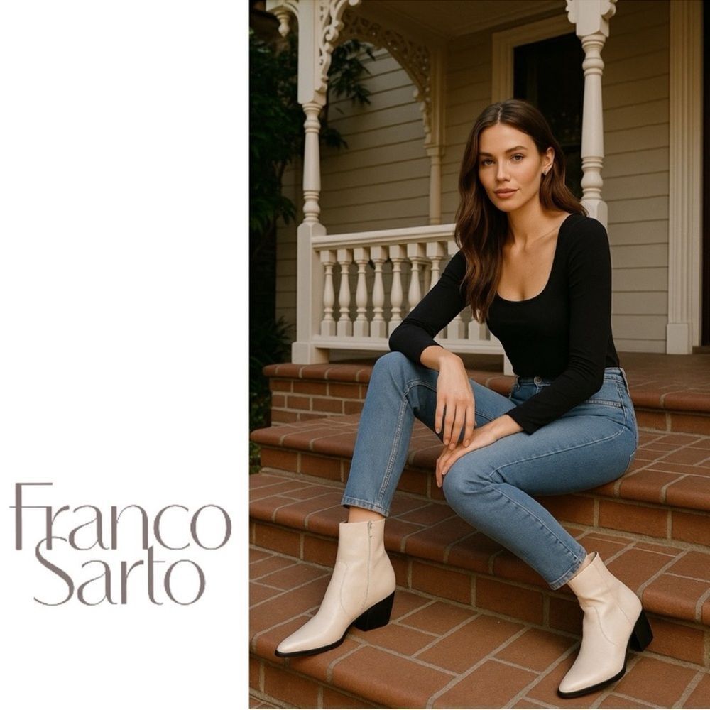 NWOB- FLAWED- Franco Sarto Vittorio Bootie White Leather Zip, 8.5M